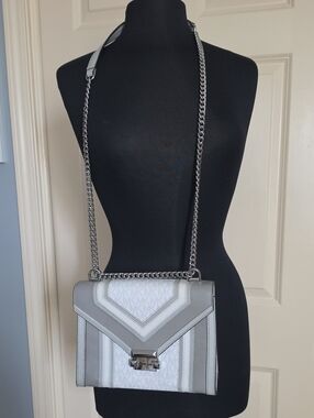 Michael Kors White and Gray Chain Strap Crossbody